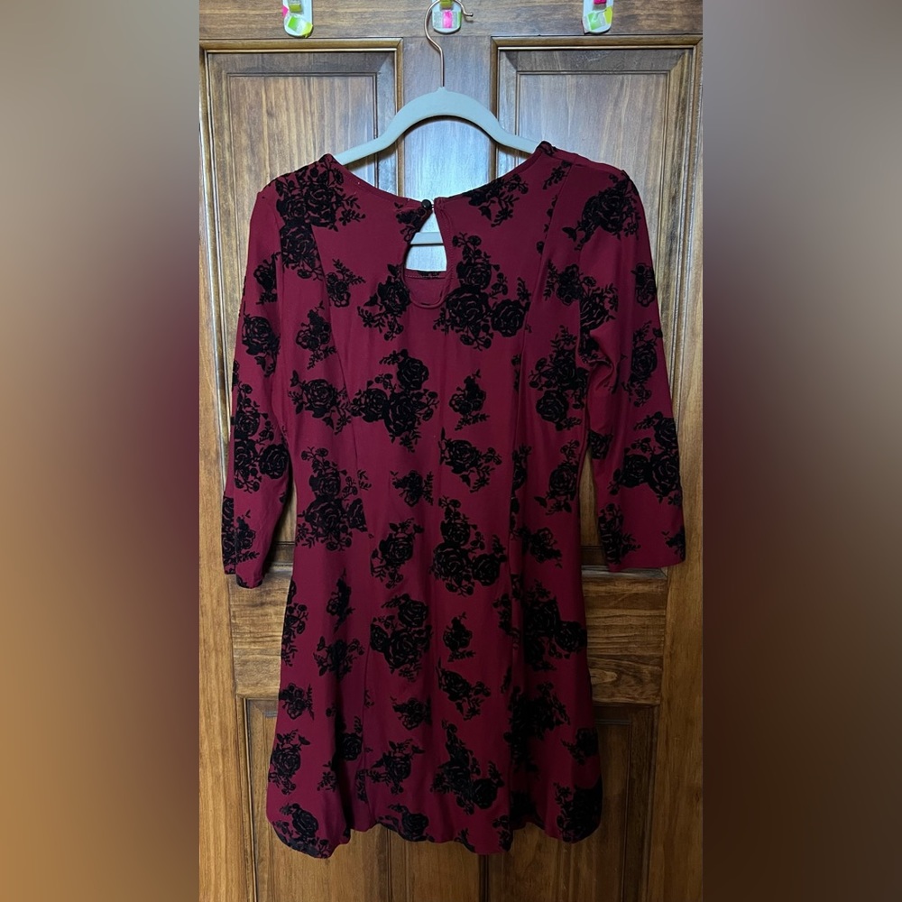 Red Formal Dress with Black Velvet Roses - Picture 3 of 4